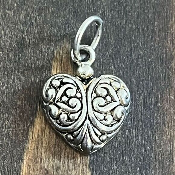 Sterling‎ Silver Antiqued Filigree Heart Pendant Small Vintage Charm Romantic - Picture 1 of 6